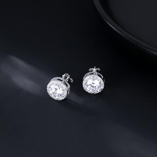 SLUYNZ Sterling Silver Round Halo CZ Stud Earrings for Women Teen Girls Simulated Diamond Earrings Studs 7MM/8MM/9MM4