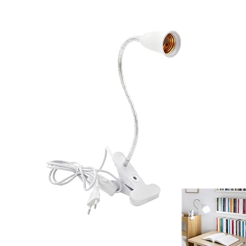 Lampe à Pince E27 avec Douille Standard, Interrupteur et Prise Européenne, Lampe Pince pour Lit, Lampe de Table LED Réglable avec Col de Cygne Flexible, comme Lampe de Chevet, Lecture, Bureau