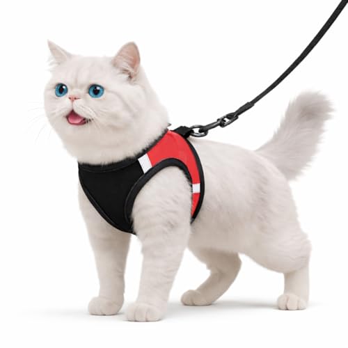 Image of Berlin's Cat Harness with Leash for Outdoor, Walking, Escape Proof, Air Mesh Fabric, Easy Control, Adjustable & Durable Cat Leash with Harness for Cats (Black-Red, Large)