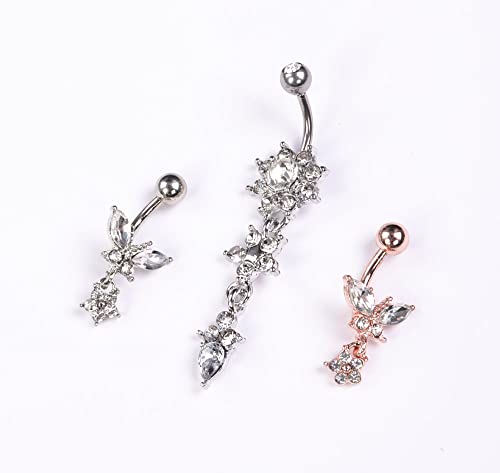 Sither 3 Pcs Belly Button Rings For Women Teen Stainless Steel Navel Rings Barbells Piercing Jewelry On Summer Beach Belly Accessories For Halloween Christmas Gift #TOP2