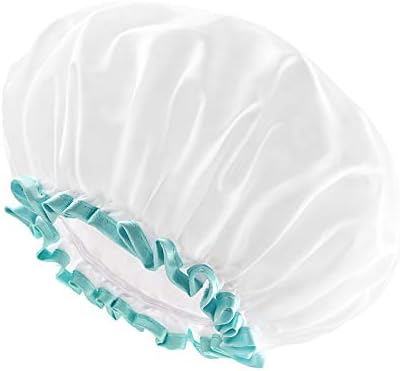 mikimini Shower Cap for Women and Girls,Reusable,Waterproof, Washable, Cute and Soft ,White
