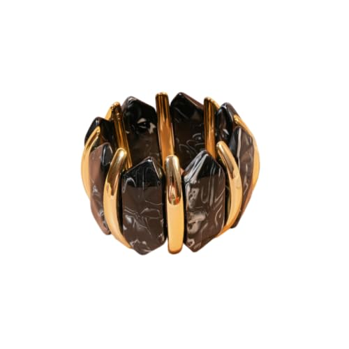 Caiyao Colorful Acrylic Chunky Geometric Elastic Bangle Bracelets Retro Mixcolor Wide Chunky Resin Gold Beads Stretch Wristband Bracelet for Women Men Fashion Party Wedding Jewelry Gifts (Z-Black)