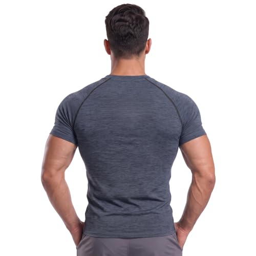 Image of GYMIFIC Men's Compression T-Shirt | Half Sleeve Gym Workout T Shirt for man | Round Neck Quick Dry Stretch Athletic Sports Tee