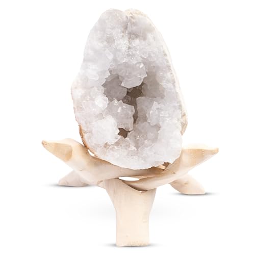Geode Crystal with Wooden Stand for Meditation and Decor