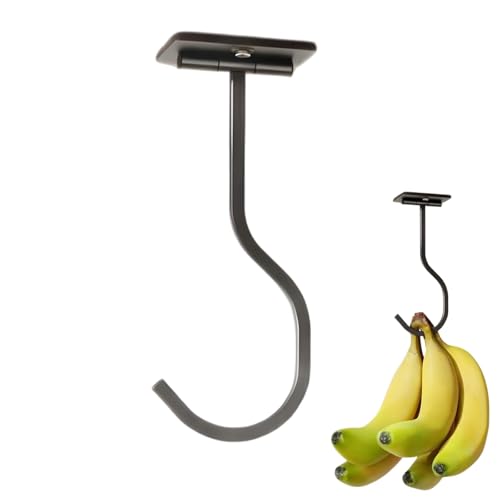 Shirene Adhesive Banana Hanger Hook Black Folding Banana Hanger Under Cabinet Foldable Bananas Holder Stand Metal Storage Hook Keeps Bananas Fresh Saves Countertop Space Strong Sticky Mount