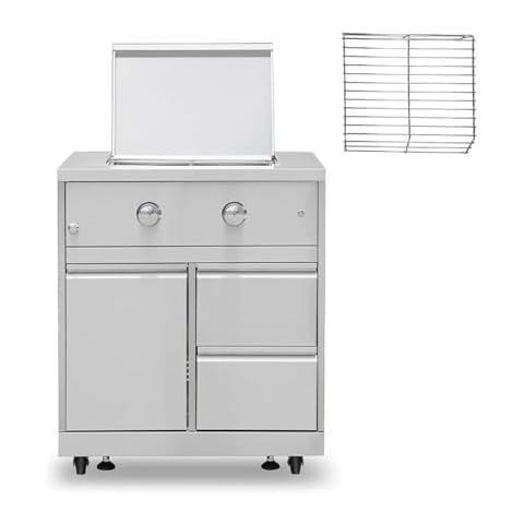 Stainless Steel BBQ Propane Grill with Cabinet, 2 Burner Built-in grill, Propane Stove with 2 LED Control Knobs, Storage Cabinet, Casters, for Outdoor Kitchen Cooking Camping Backyard Party Cover