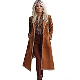 Suede Trench Coat Women Lambswool-lined Vintage Western Jacket with Lapel, Winter Warm Coat 2025 Fall Fashion Outfits (Small,06)