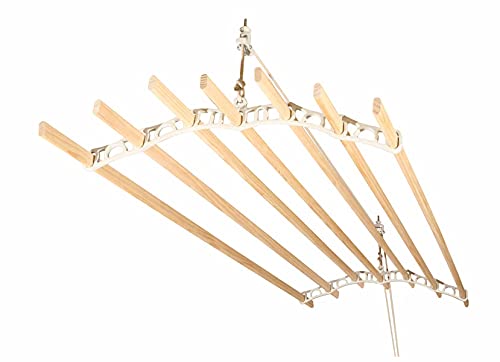 LOWENERGY 7 Lath Pulley Clothes Airer Ceiling Maid – Traditional Victorian Laundry Rack Dryer for Kitchen, Utility, Bathroom or Garage (White 2.1M)