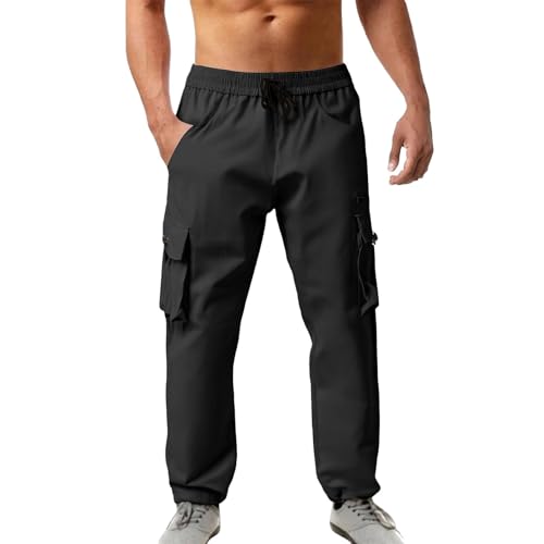 Cargo Pants for Men Multi Pockets Casual Hiking Jogger Running Trousers Elastic Waist Drawstring Lightweight Clothes