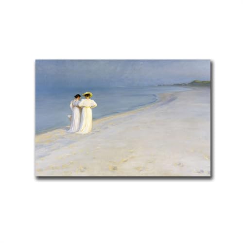 Poster Decorative Canvas Painting Summer Evening On Skagen Sonderstrand By Peder Severin Kroyer Two Women At The Beach Painting Women Portrait Fine Art Print Living Room Bedroom Home Decoration 12x18inch