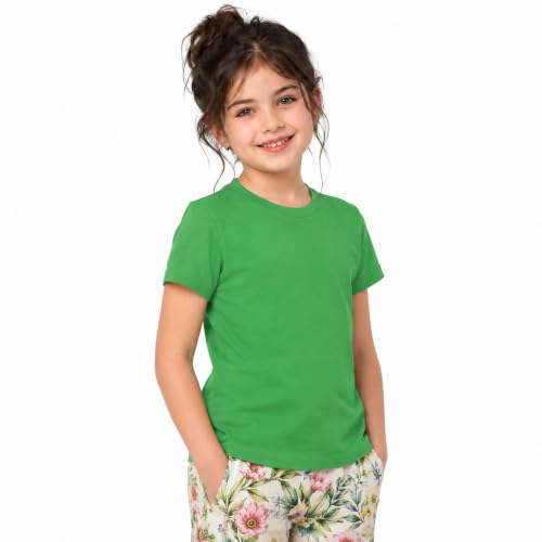 Image of Kids Round Neck Girls Tshirt | Short Sleeves | Natural Organic 100% Cotton Soft Comfortable Fabric | Plain Color Original Branded Half Sleeve | School t-Shirt for Girl Kid | Sleepwear Everyday Casual