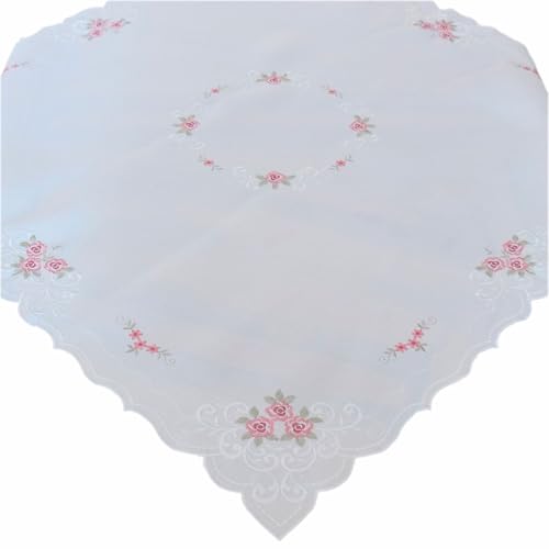 Nappe brodée roses fleurs été printemps linge table lin - 2
