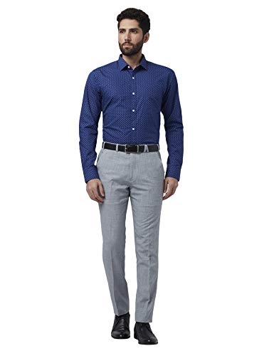 Image of Park Avenue Printed Cotton Dark Blue Slim Fit Cutaway Collar Full Sleeve Shirt