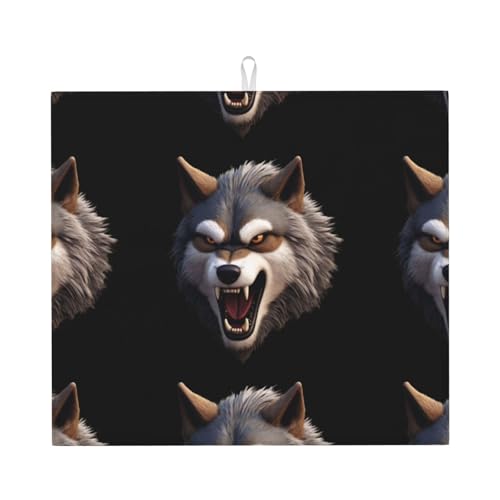 WHJSHOP Almohadilla absorbente de cocina con patrón de cabeza de lobo Vicious, microfibra superabsorbente, antideslizante de gran tamaño