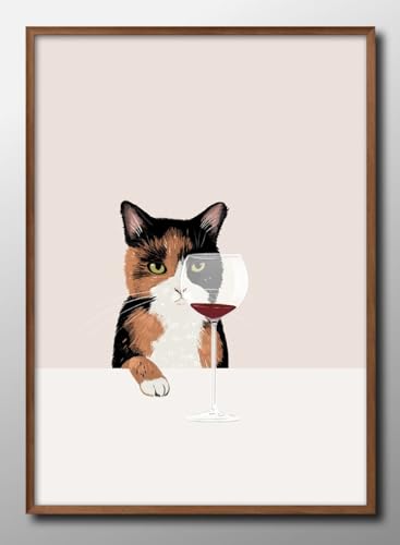 猫とワイン ネコ A3 サイズ おしゃれ 絵画 インテリア 北欧 イラスト マット紙 艶消し アートパネル 額 フレーム デザイン 壁掛け 風景 抽象 油絵 水彩 グッズ 引越し ギフト 新築祝い ディスプレイ