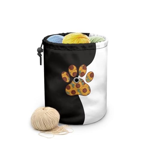 Image of Sellikakes Small Yarn Bag Crochet Storage Organizer, Sunflower Dog Paw Knitting Bag Portable Knitting Bag, Yarn Holder for Crochet Project Knitting & Crochet Needle Accessories