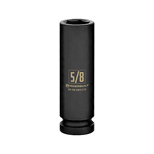 Powerbuilt 1/2 Inch Drive x 5/8 Inch SAE Deep Impact Socket, 6 Point, Premium Chrome-Moly made, Laser Size Marking - 647172