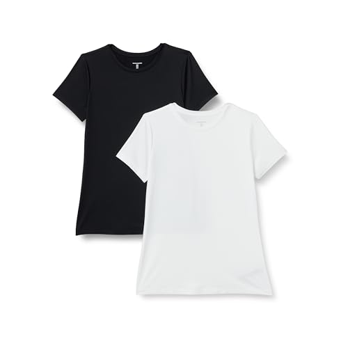 Amazon Essentials Women's Active Quick Dry Tech Stretch Short-Sleeve Crewneck T-Shirt, Pack of 2, Black/White, X-Large