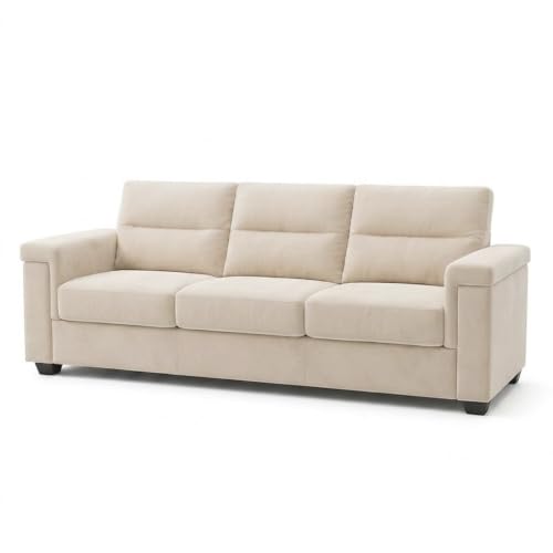 Image of FURNY Parker 3 Seater Fabric Sofa Set with Velvet Finish | Durable Comfort | Ideal for Living Room | Modern Design (Cream)