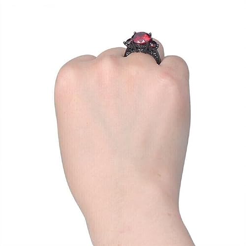 Round Cut Red Garnet 925 Sterling Silver Diamond 3-Stone Engagement Ring for Women's in 14K Black Gold Over4