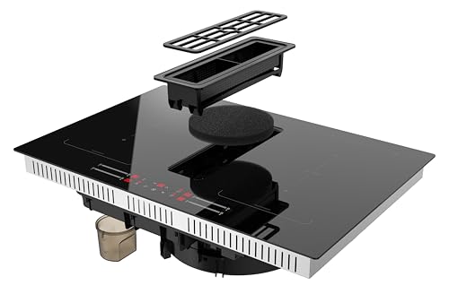 K&H Induktionskochfeld mit Dunstabzug (668 cbm/h), DD77-IN7204FLX [4 ZONEN FLEX] - Induktionskochplatte - Slider Touch Steuerung - Kochfeld Induktion - Autark - 77CM - 7200 Watt - 9 Leistungsstufen