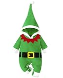PROMOTED TO BIG SISTER Newborn Baby Boys Girls Christmas Elf Outfit Infant Jumpsuit With Long Tail Elf Hat (Green,0-3 Months