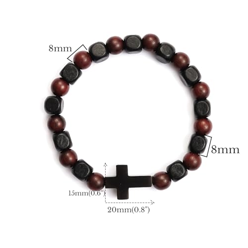 Pulsera de madera con dijes de cruz en acero inoxidable negro miniatura 3