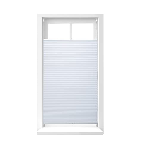 Relaxdays Estor Enrollable sin Taladrar, Plisado, Cortina Ventana sin Obra, Adhesivo, Políéster, 90 x 210 cm, Blanco, 90x210 cm