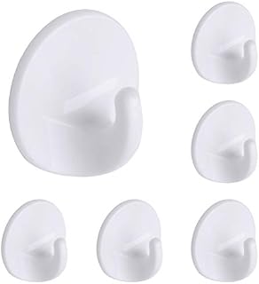 kuou 6 Packs White Self Adhesive Hooks, Stick on Plastic Hooks Sticky Hooks Seamless Wall Hooks Heavy Duty Multi-Purpose Hooks for Kitchen Bathroom Office Closet