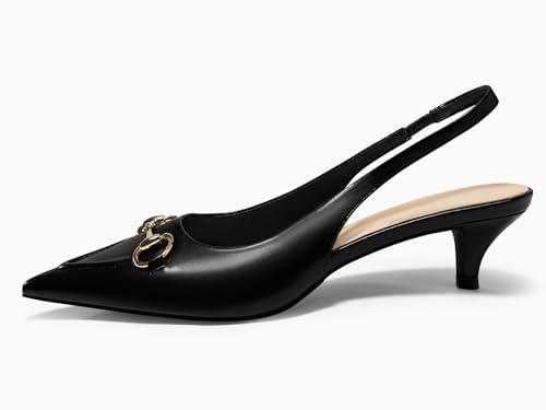 PiePieBuy Womens Slingback Kitten Heels Closed Pointed Toe Pumps Work Dress Shoes with Metal Chain4