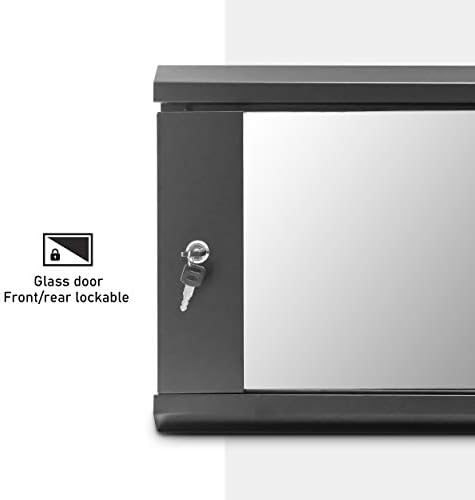 LMS Data Server Rack Data Cabinet - 6U 500mm Deep Wall Mounted 19 Inch Black Storage Rack for Home, Office, Server Room Computer Equipment with Glass Door, Removable Side Panels, Front-Rear Lockable