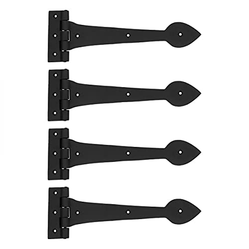 Renovators Supply Manufacturing Strap Hinge 12 in. Spade Tip Black Wrought Iron Strap Gate and Door Hinges with Hardware Pack of 4