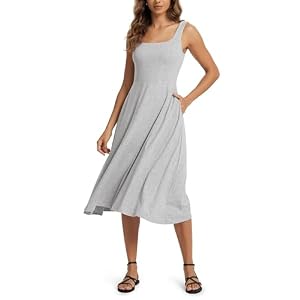 ODODOS Square Neck Midi Dress with Pockets for Women Summer Casual Sleeveless Sundress Flare Tank Dress