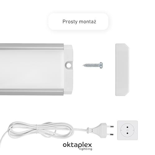 Oktaplex Riva lampa do zabudowy kuchennej LED płaska ciepła biel 57,5 cm 730 lm oświetlenie kuchenne z przełącznikiem 10,4 W 230 V lampa podszafkowa srebrna