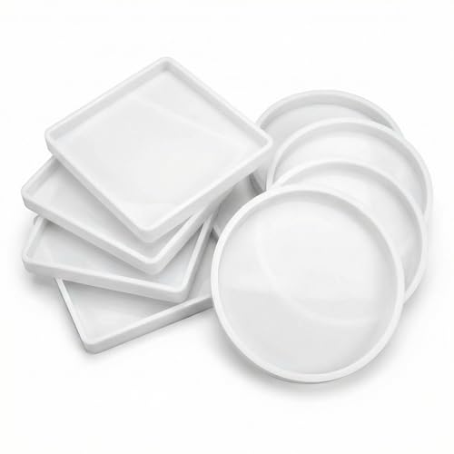 Qwork® 8 Stampi In Silicone Stampi In Resina Epossidica, Stampi In Resina Per Sottobicchieri Rotondi E Quadrati Per La Decorazione Domestica Fai-Da-Te