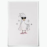 Duck in Head Towel It Girl Canvas Print Cute Trendy Girly Aesthetic Bathroom Wall Art Minimalist Duck Painting Preppy Pink Picture Cool Animal Poster Funky Dorm Apartment Decor 12x18inch Unframed
