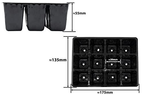 AERZETIX - C63574 - Set aus 4 Anzuchtplatten/Aussaatkisten x 12 samenbecher 17.5x13.5x5.5 cm - Gartenarbeit zum Pflanzen - keimung pikieren töpfe kultivierte Blume - schwarz - Kunststoff