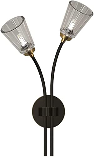 Aplique de pared LED dorado con dos focos de latón para espejo de baño y pasillos