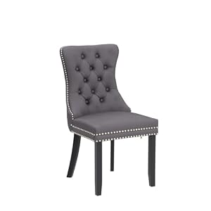 Kiztir Velvet Dining Chairs Set of 6 Upholstered Dining Room Chairs with Ring Pull Trim and Button Back Luxury Tufted Dining Chairs for Living Room Bedroom Kitchen Grey