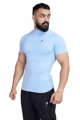 Image of Men Half Sleeves Slim Fit Compression High Neck Sports and Gym Tshirt