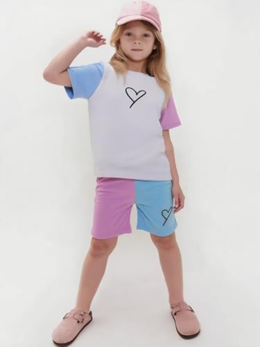 Image of Cakaner Toddler Kids Girl Clothes Floral Letter Graphic Top + Shorts 2PC Girls Summer Short Set