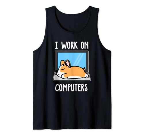 Corgi I Work On Computer Dog Sleep Puppy Lovers Camiseta sin Mangas