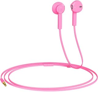 Earphone Earbuds in Ear Audio Headphones with Microphone, Volume Slide Control, Wired with 3.5mm Headphone Plug for Laptop Tablet Android Smartphones (1-Pack) Pink