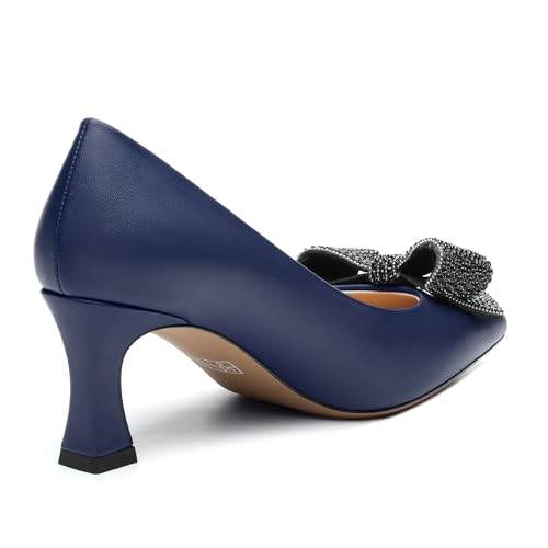 Image of Heels for Women Closed Patent Pointed Toe Bow Pumps Slip on Kitten Low Heels Wedding Party Dress Office Shoes 2.5Inch