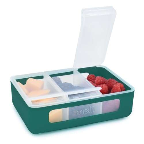 melii Snackle Box | 3 Compartment Divided Snack Container with Individual Lids, BPA-Free Food Storage for Travel, School & On-the-Go Snacks, Kids & Family Organizer (Hunter Pine)