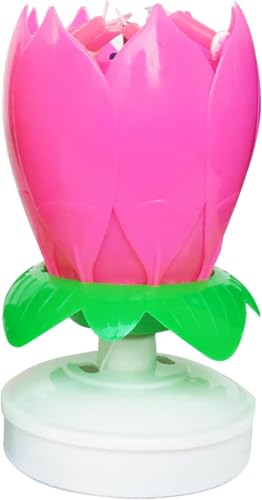 【MoraWish】回転式ダブルレイヤー音楽付きロータスバースデーキャンドル カラフル パーティー・誕生日ケーキ用 プレゼントに最適（色選択可）