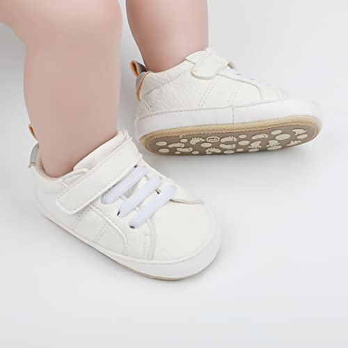 Cosankim Baby Boys Girls Shoes Lace Up Leather Infant Sneakers Non Slip Rubber Sole Newborn Loafers Toddler First Walker Crib Shoes (0-18 Months) (03 White Baby Shoes 3-6 Months Infant) #TOP1