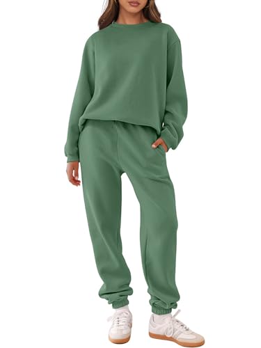 ANRABESS Women's Two Piece Outfits Sweatsuit Lounge Set Long Sleeve Crewneck Sweatshirt Jogger Pants Tracksuit 2025 Fall Sets