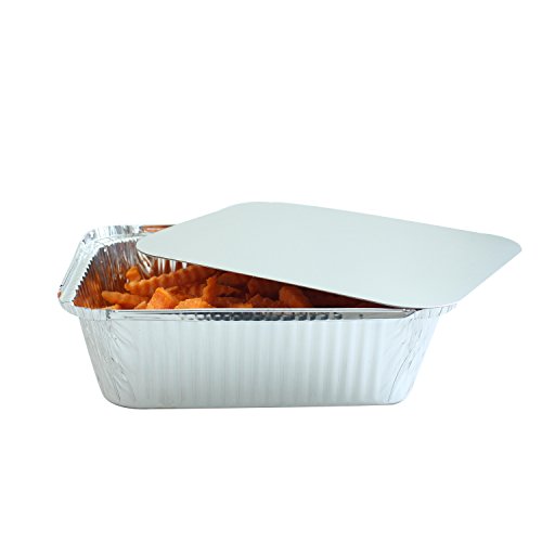 Party Bargains 5 Lb. Aluminum Foil Pans With Board Lids - [50 Count] 9 X 7 Inch Oblong Pan Food Container - Hot And Cold Use #TOP2