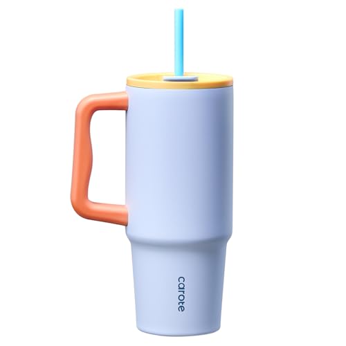 CAROTE カローテ 水筒 1020ml 真空断熱 タンブラー大容量 保温保冷 ステンレスマグボトル (ストロー付き・直飲み可能)ハンドル付き 軽量設計 食洗機対応 大口経で洗いやすい BPAフリー アウトドア キャンプ オフィス ブルー
